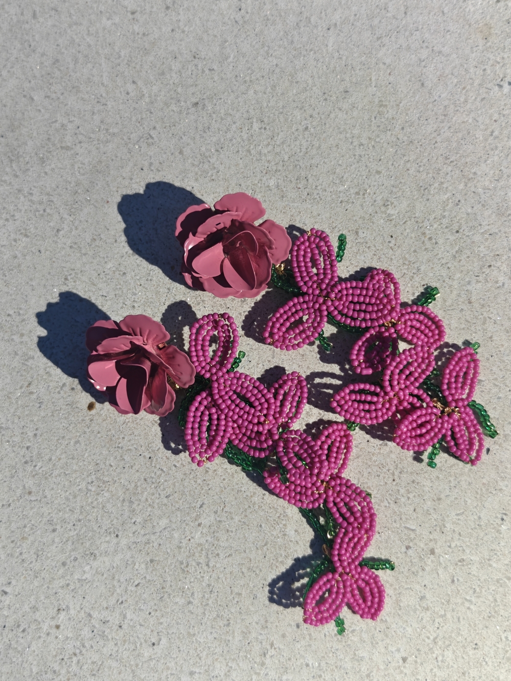 Pink Floral Beaded Drop Earrings - Women Jewelry Earrings